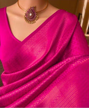 Load image into Gallery viewer, Smart Dark Pink Soft Silk Saree With Demure Blouse Piece KPR