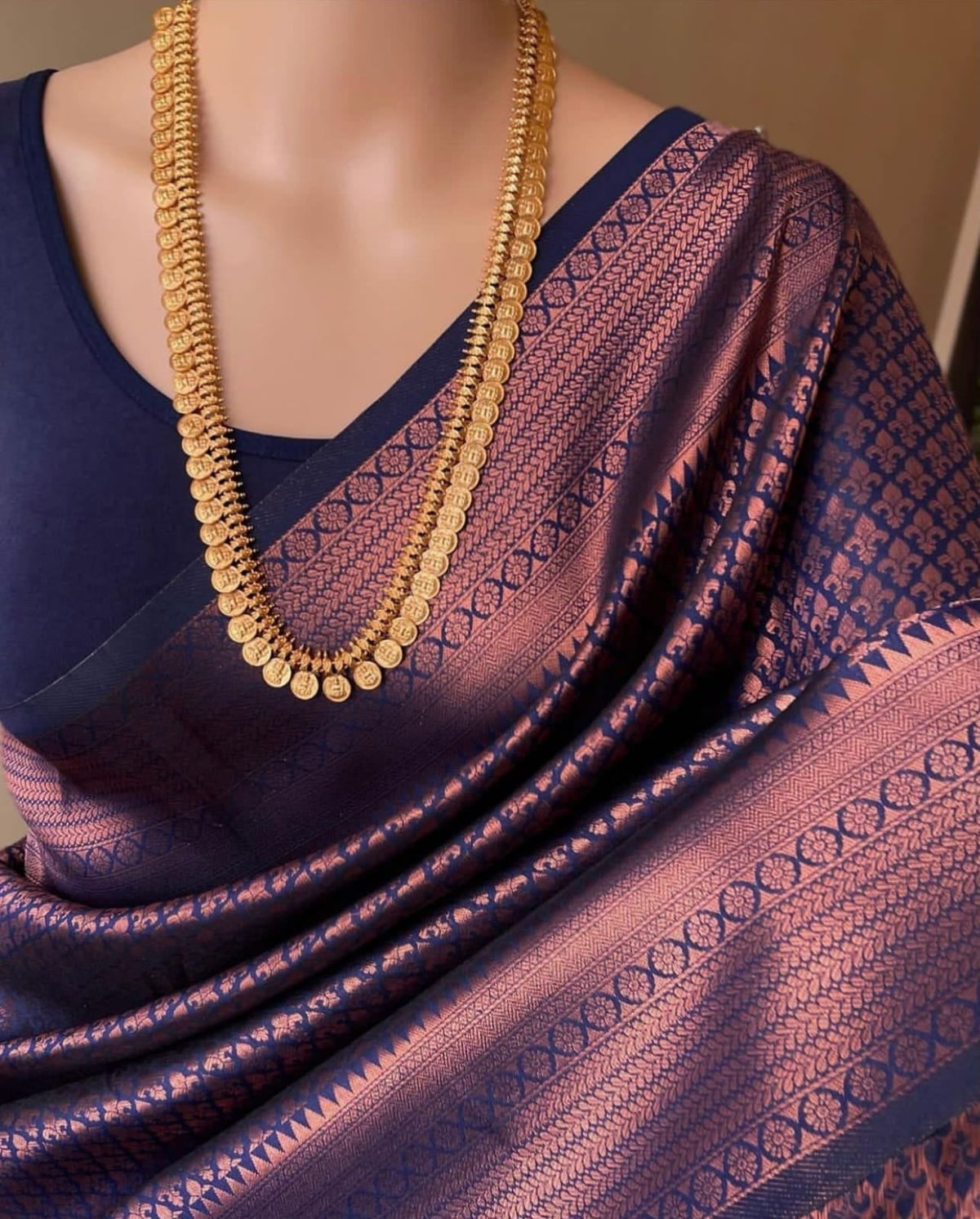 Appealing Navy Blue Soft Silk Saree With Demure Blouse Piece KPR Main image