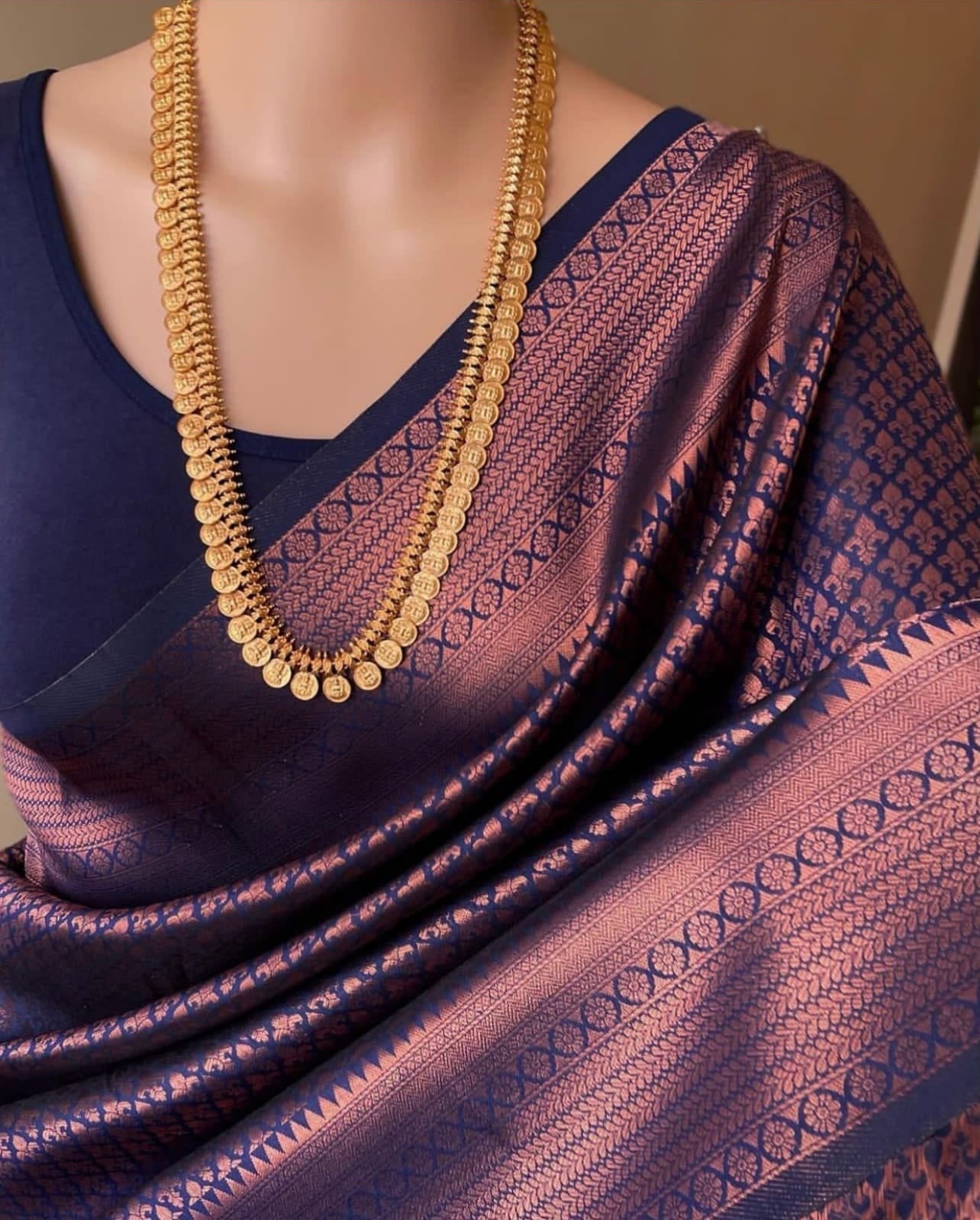 Appealing Navy Blue Soft Silk Saree With Demure Blouse Piece KPR Main image