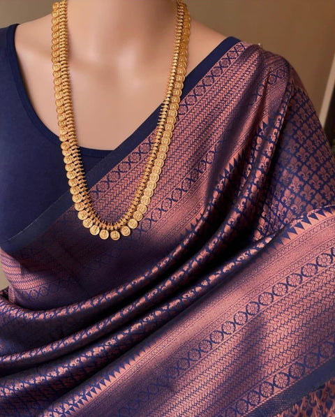Appealing Navy Blue Soft Silk Saree With Demure Blouse Piece KPR Main image