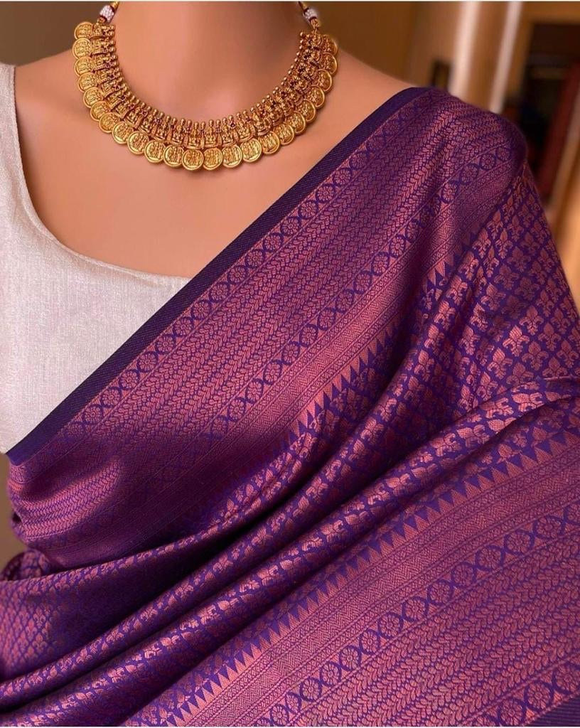 Captivating Purple Soft Silk Saree With Demure Blouse Piece KPR