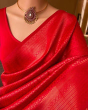 Load image into Gallery viewer, Radiant Red Soft Silk Saree With Demure Blouse Piece KPR