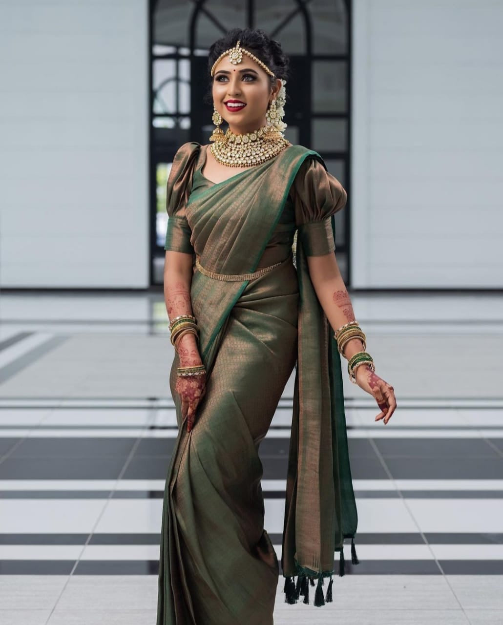 Pleasant Green Soft Silk Saree with Energetic Blouse Piece KPR Main image