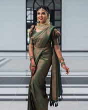 Load image into Gallery viewer, Pleasant Green Soft Silk Saree with Energetic Blouse Piece KPR