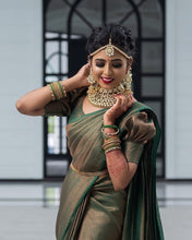 Load image into Gallery viewer, Pleasant Green Soft Silk Saree with Energetic Blouse Piece KPR