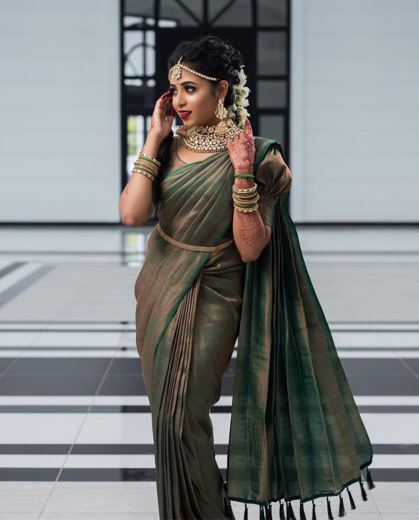 Pleasant Green Soft Silk Saree with Energetic Blouse Piece KPR