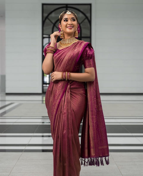 Fairytale Purple Soft Silk Saree with Energetic Blouse Piece KPR Main image