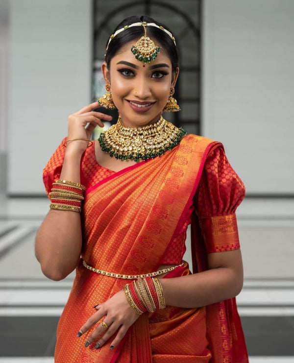 Traditional Red Soft Silk Saree with Energetic Blouse Piece KPR