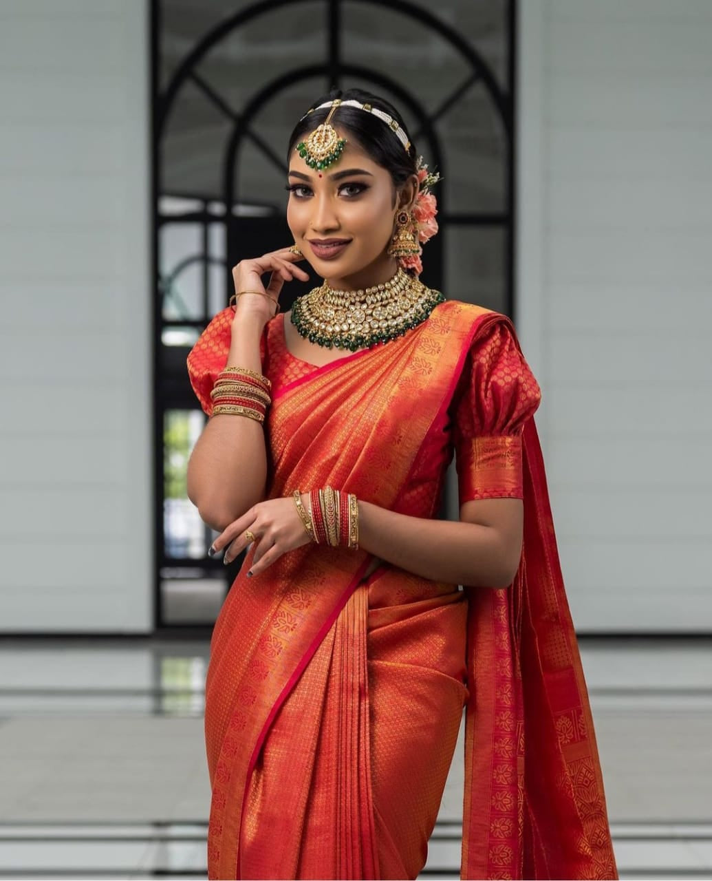 Traditional Red Soft Silk Saree with Energetic Blouse Piece KPR