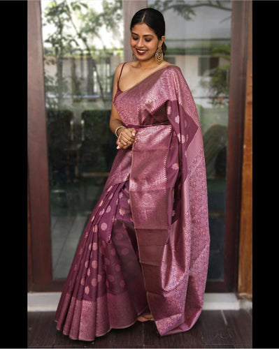 Stylish Wine Soft Silk Saree With Energetic Blouse Piece KPR