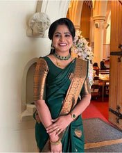 Load image into Gallery viewer, Seraglio Green Soft Silk Saree With Gorgeous Blouse Piece KPR