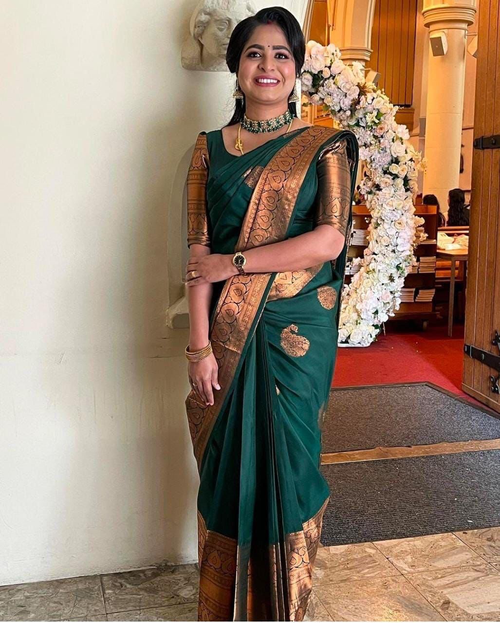 Seraglio Green Soft Silk Saree With Gorgeous Blouse Piece KPR Main image