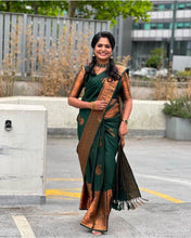 Load image into Gallery viewer, Seraglio Green Soft Silk Saree With Gorgeous Blouse Piece KPR