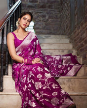 Load image into Gallery viewer, Lassitude Purple Banarasi Silk Saree With Lovely Blouse Piece KPR