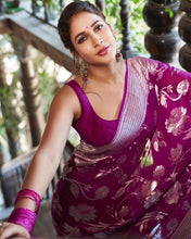 Load image into Gallery viewer, Lassitude Purple Banarasi Silk Saree With Lovely Blouse Piece KPR