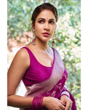 Load image into Gallery viewer, Lassitude Purple Banarasi Silk Saree With Lovely Blouse Piece KPR