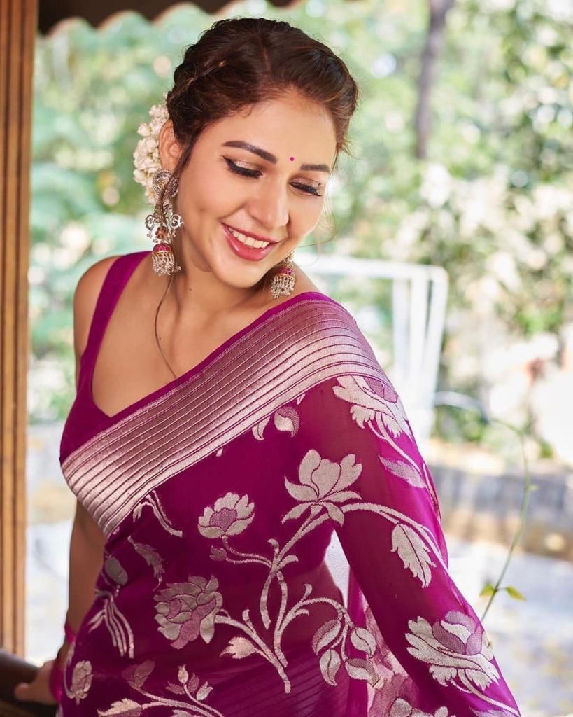 Lassitude Purple Banarasi Silk Saree With Lovely Blouse Piece KPR