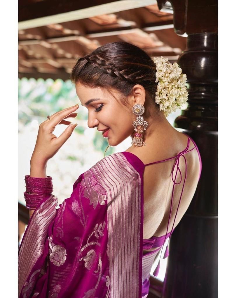 Lassitude Purple Banarasi Silk Saree With Lovely Blouse Piece KPR