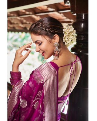 Lassitude Purple Banarasi Silk Saree With Lovely Blouse Piece KPR