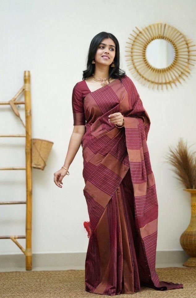 Traditional Maroon Soft Silk Saree With Luxuriant Blouse Piece KPR