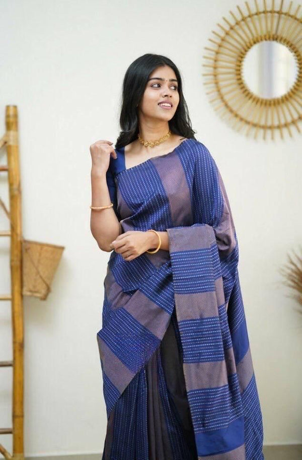 Desuetude Navy Blue Soft Silk Saree With Staggering Blouse Piece KPR