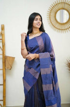 Load image into Gallery viewer, Desuetude Navy Blue Soft Silk Saree With Staggering Blouse Piece KPR