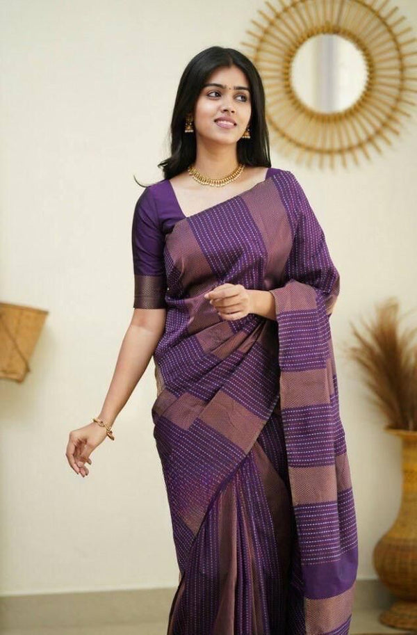 Evocative Purple Soft Silk Saree With Moiety Blouse Piece KPR