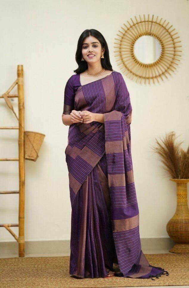 Evocative Purple Soft Silk Saree With Moiety Blouse Piece KPR