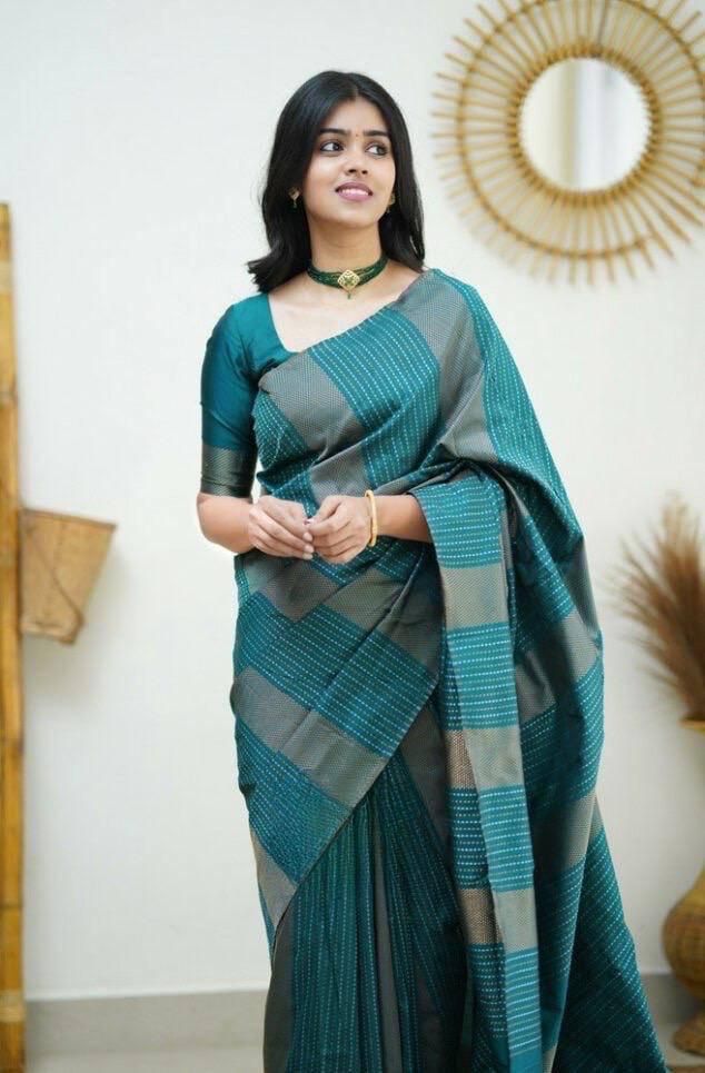 Palimpsest Rama Soft Silk Saree With Chatoyant Blouse Piece KPR