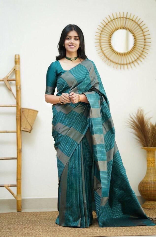 Palimpsest Rama Soft Silk Saree With Chatoyant Blouse Piece KPR