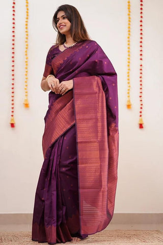 Imaginative Purple Soft Silk Saree With Comely Blouse Piece KPR