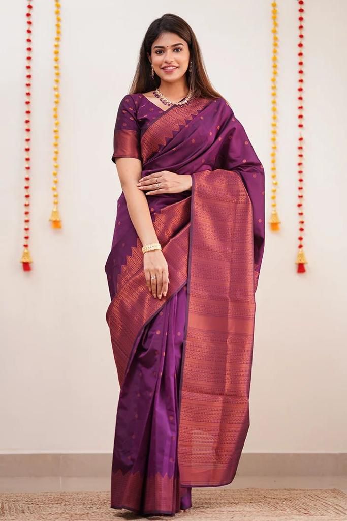 Imaginative Purple Soft Silk Saree With Comely Blouse Piece KPR