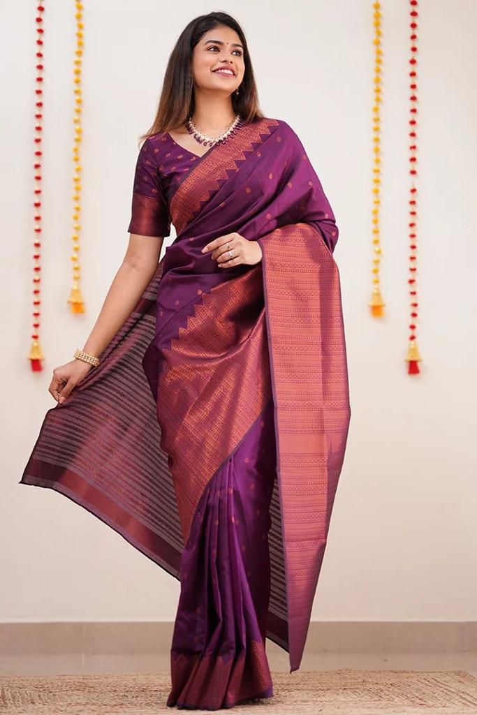 Imaginative Purple Soft Silk Saree With Comely Blouse Piece KPR