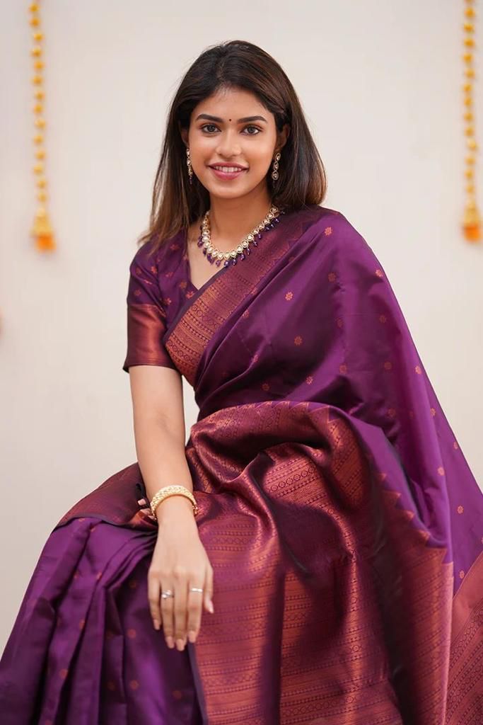 Imaginative Purple Soft Silk Saree With Comely Blouse Piece KPR