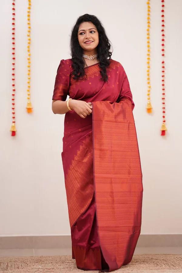Proficient Red Soft Silk Saree With Engaging Blouse Piece KPR Main image