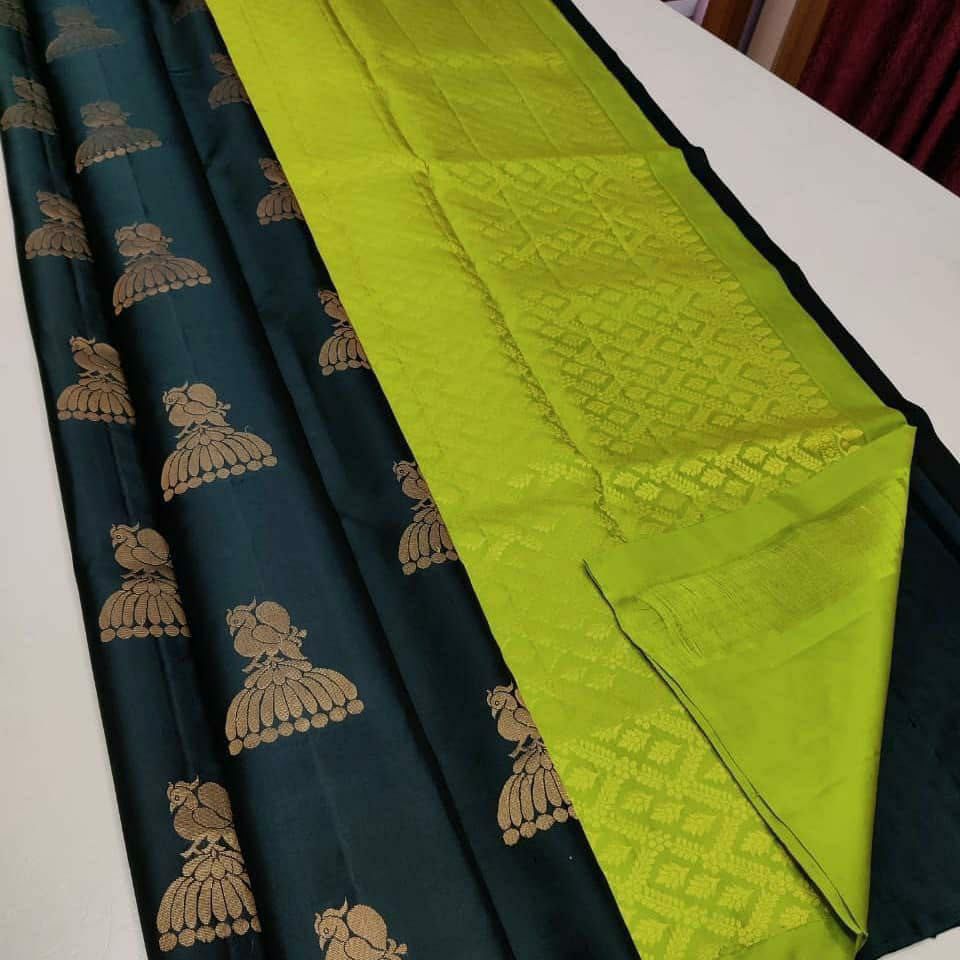 Refreshing Dark Green Soft Silk Saree With Comely Blouse Piece KPR Main image