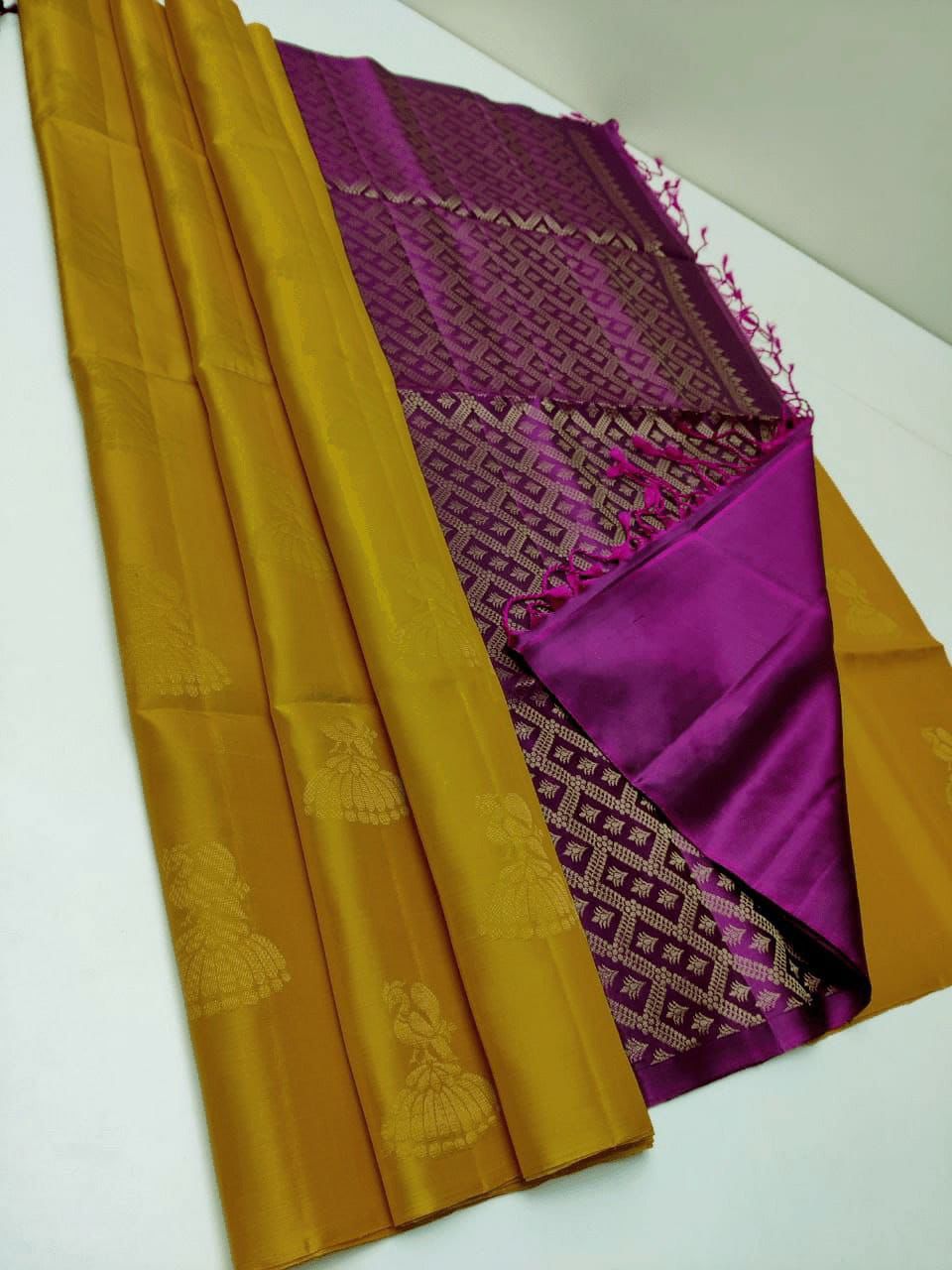 Lassitude Mustard Soft Silk Saree With Energetic Blouse Piece KPR