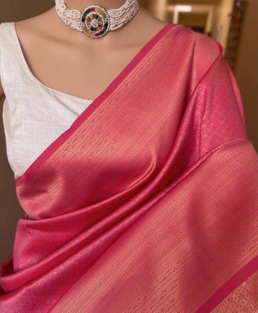 Wonderful Dark Pink Soft Silk Saree With Invaluable Blouse Piece KP