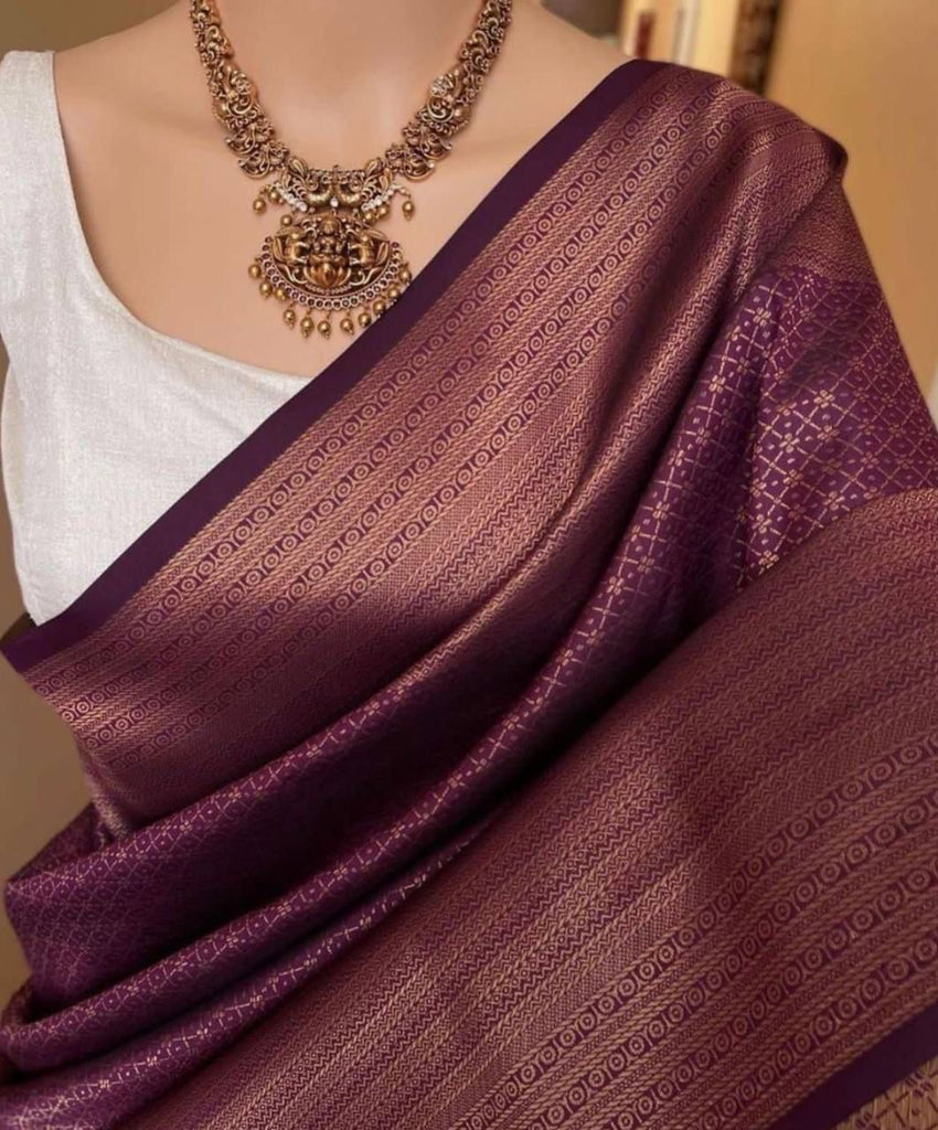 Eye-catching Purple Soft Silk Saree With Charming Blouse Piece KP