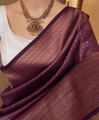 Eye-catching Purple Soft Silk Saree With Charming Blouse Piece KP