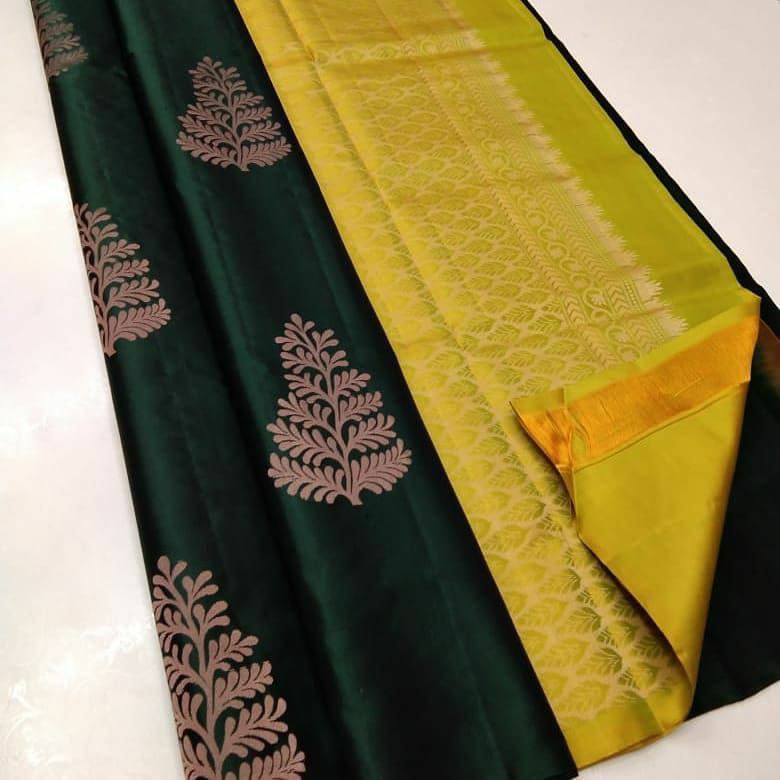 Blooming Dark Green Soft Silk Saree With Glowing Blouse Piece KPR Main image