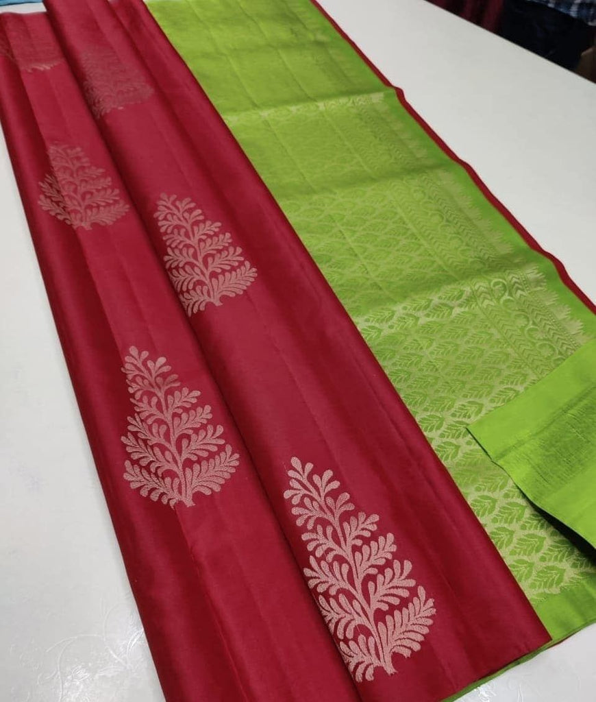 Radiant Red Soft Silk Saree With Desiring Blouse Piece KPR