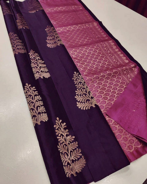 Prominent Wine Soft Silk Saree With Blooming Blouse Piece KPR Main image