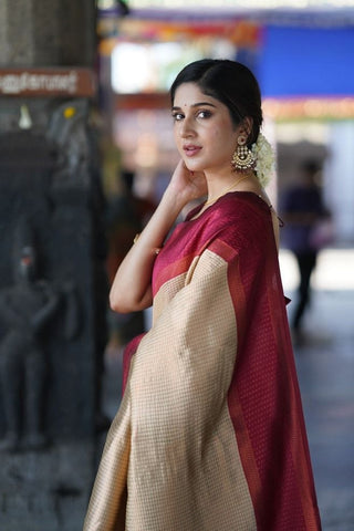 Chatoyant Beige Soft Silk Saree With Dalliance Blouse Piece KPR