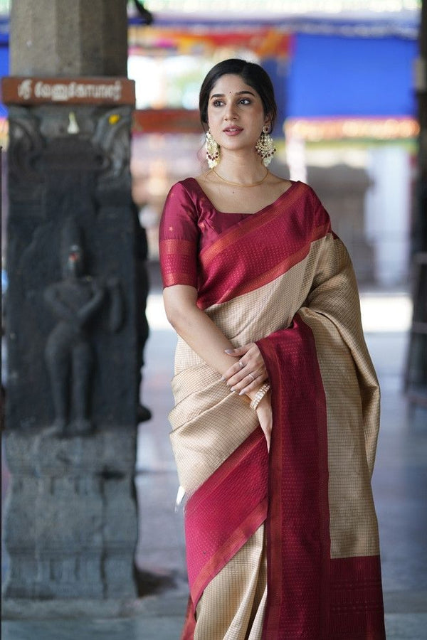 Chatoyant Beige Soft Silk Saree With Dalliance Blouse Piece KPR