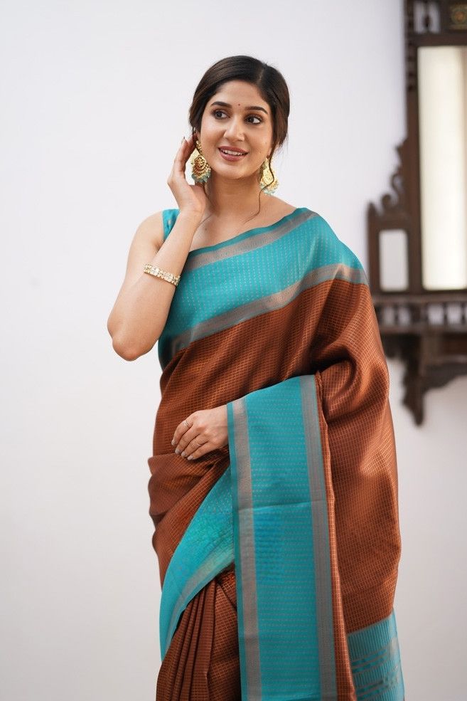 Ravishing Brown Soft Silk Saree With Opulent Blouse Piece KPR