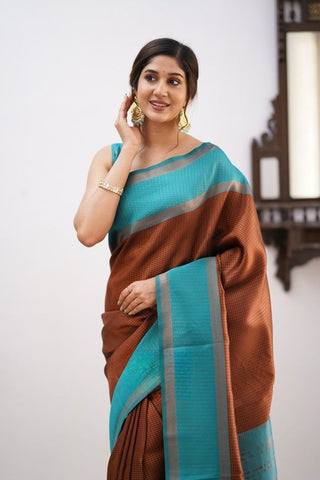 Ravishing Brown Soft Silk Saree With Opulent Blouse Piece KPR