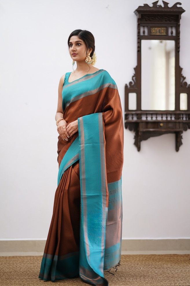 Ravishing Brown Soft Silk Saree With Opulent Blouse Piece KPR