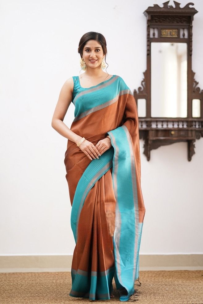 Ravishing Brown Soft Silk Saree With Opulent Blouse Piece KPR Main image