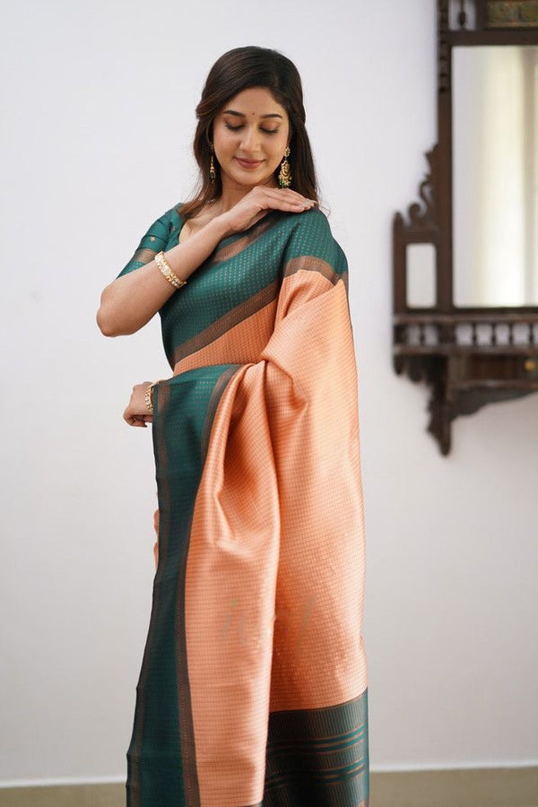 Effervescent Peach Soft Silk Saree With Delightful Blouse Piece KPR